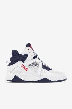 Zapatillas Baloncesto Fila Cage Mid Hombre Blancas Rojas Azules | Fila519XC