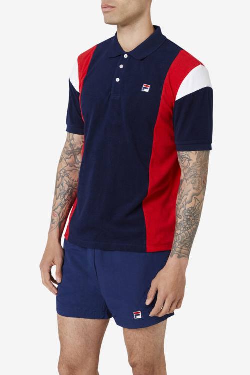 Camisa Polo Fila Astro Terry Hombre Azul Marino Rojas Blancas | Fila702VJ