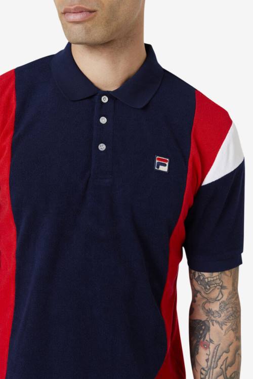 Camisa Polo Fila Astro Terry Hombre Azul Marino Rojas Blancas | Fila702VJ