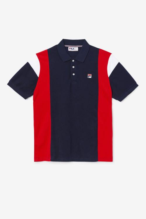 Camisa Polo Fila Astro Terry Hombre Azul Marino Rojas Blancas | Fila702VJ