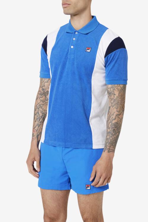 Camisa Polo Fila Astro Terry Hombre Azules Blancas Azul Marino | Fila714FX