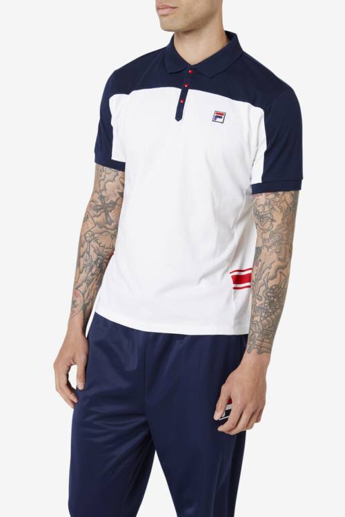 Camisa Polo Fila Mivvi Hombre Blancas Azul Marino Rojas | Fila037FR