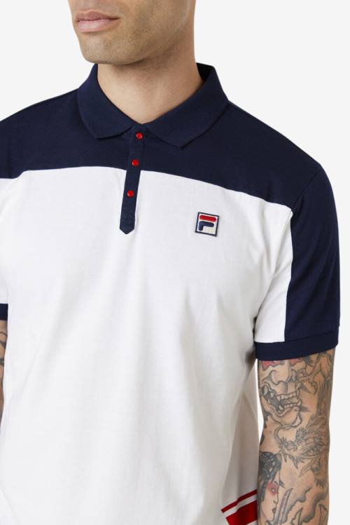 Camisa Polo Fila Mivvi Hombre Blancas Azul Marino Rojas | Fila037FR