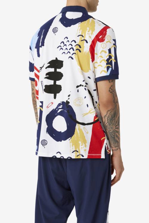 Camisa Polo Fila X The Museum Printed Hombre Blancas Azul Marino Rojas | Fila782DY