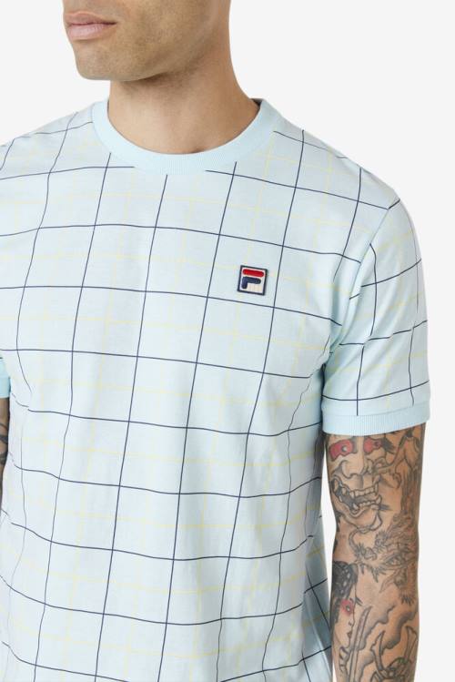 Camiseta Fila Casbian Crew Hombre Azules Azul Marino Amarillo | Fila920US