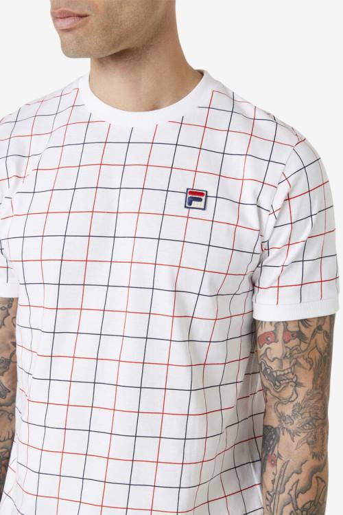 Camiseta Fila Casbian Crew Hombre Blancas Rojas Azul Marino | Fila561BH