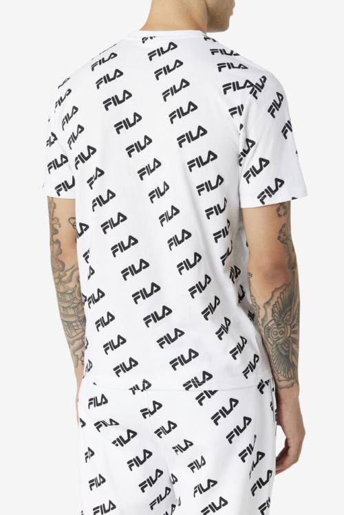 Camiseta Fila Diagonal Logo Tee Hombre Blancas Negras | Fila802DC