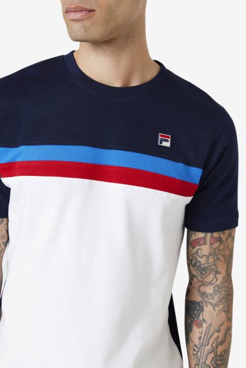 Camiseta Fila Exempt Crew Hombre Blancas Azul Marino Azules Rojas | Fila851QS