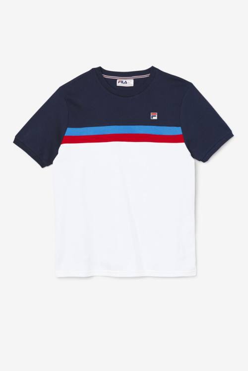 Camiseta Fila Exempt Crew Hombre Blancas Azul Marino Azules Rojas | Fila851QS