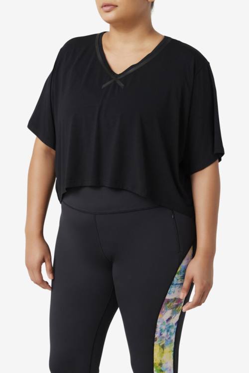 Camiseta Fila Fi-lux Hi-low Crop Top Mujer Negras | Fila532GH