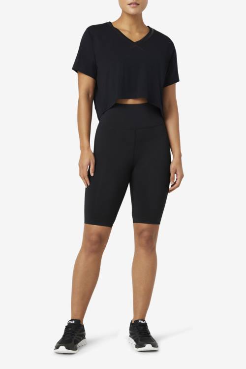 Camiseta Fila Fi-lux High-low Crop Top Mujer Negras | Fila301JY