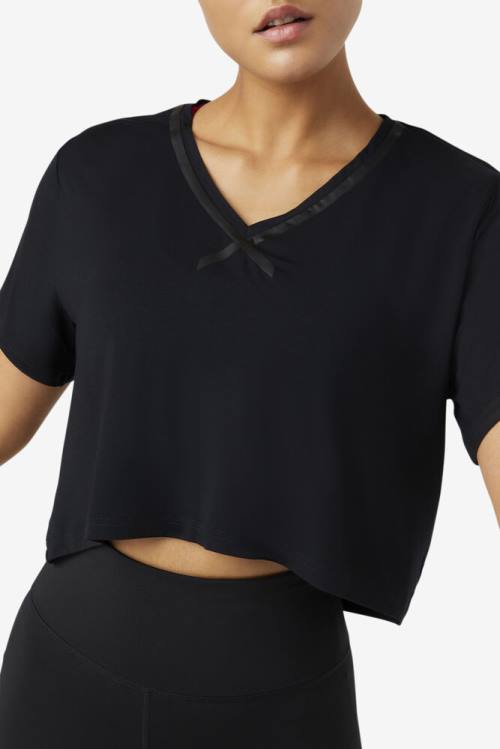 Camiseta Fila Fi-lux High-low Crop Top Mujer Negras | Fila301JY