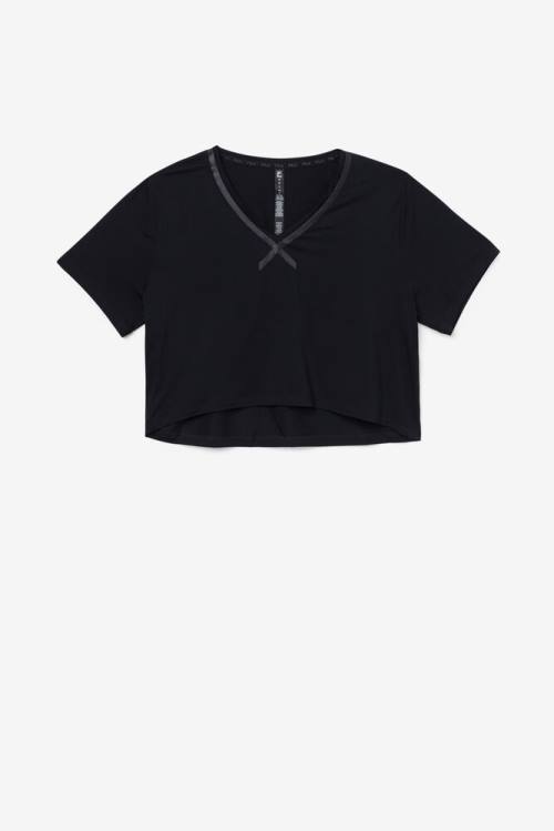 Camiseta Fila Fi-lux High-low Crop Top Mujer Negras | Fila301JY