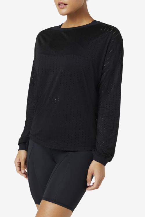 Camiseta Fila Fi-lux Mesh Long Sleeve Top Mujer Negras | Fila670IE