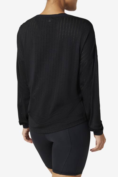 Camiseta Fila Fi-lux Mesh Long Sleeve Top Mujer Negras | Fila670IE