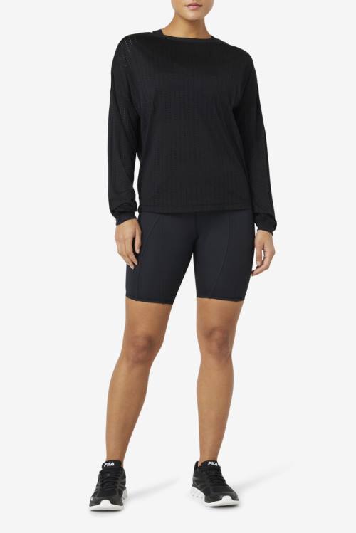 Camiseta Fila Fi-lux Mesh Long Sleeve Top Mujer Negras | Fila670IE