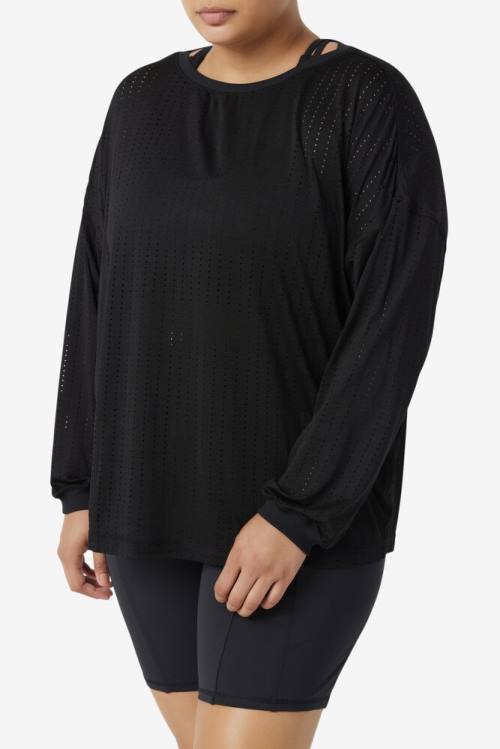 Camiseta Fila Fi-lux Mesh Long Sleeve Top Mujer Negras | Fila836ZS