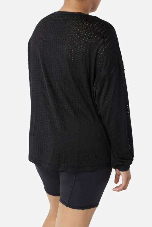 Camiseta Fila Fi-lux Mesh Long Sleeve Top Mujer Negras | Fila836ZS