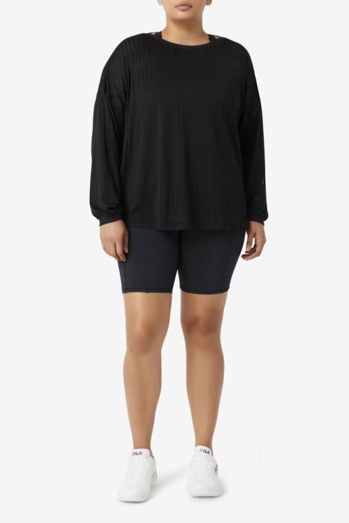 Camiseta Fila Fi-lux Mesh Long Sleeve Top Mujer Negras | Fila836ZS