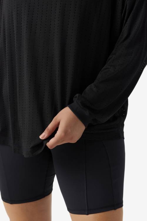 Camiseta Fila Fi-lux Mesh Long Sleeve Top Mujer Negras | Fila836ZS