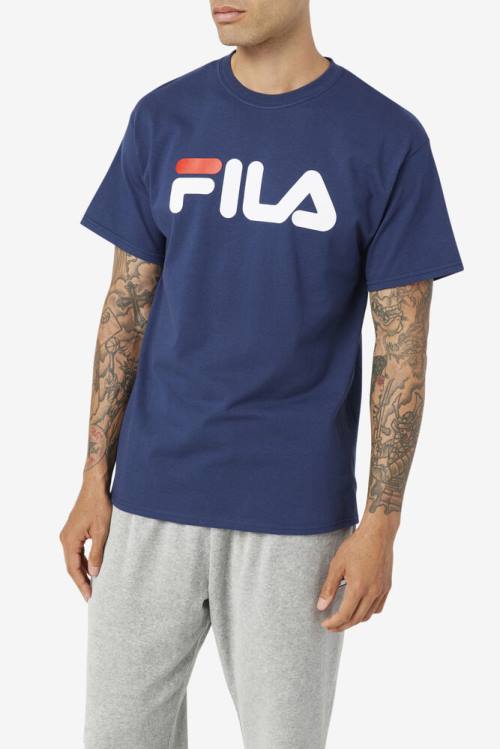 Camiseta Fila Logo Tee Hombre Azul Marino Blancas Rojas | Fila409HP