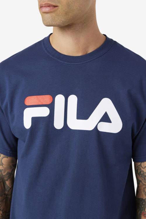 Camiseta Fila Logo Tee Hombre Azul Marino Blancas Rojas | Fila409HP