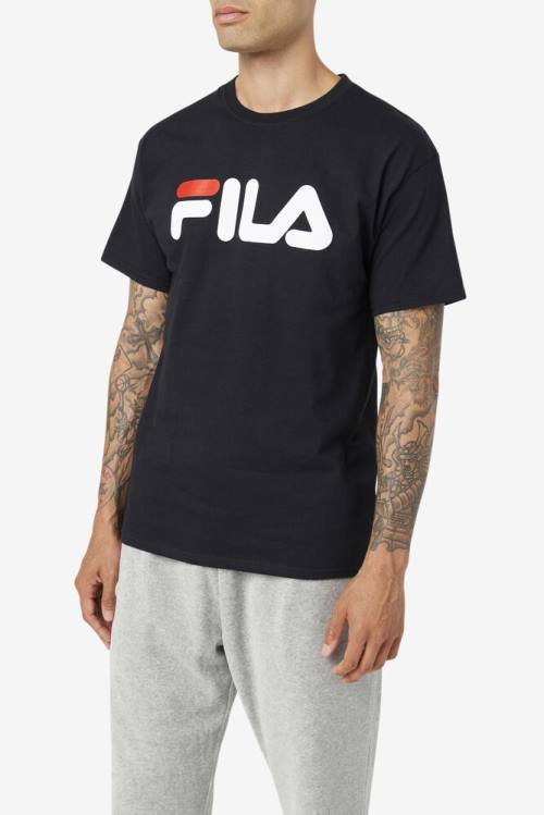 Camiseta Fila Logo Tee Hombre Negras Blancas Rojas | Fila129NT