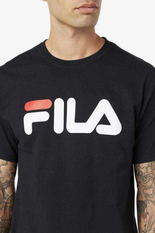 Camiseta Fila Logo Tee Hombre Negras Blancas Rojas | Fila129NT