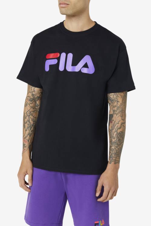 Camiseta Fila Logo Tee Hombre Negras Moradas Rojas | Fila581XD