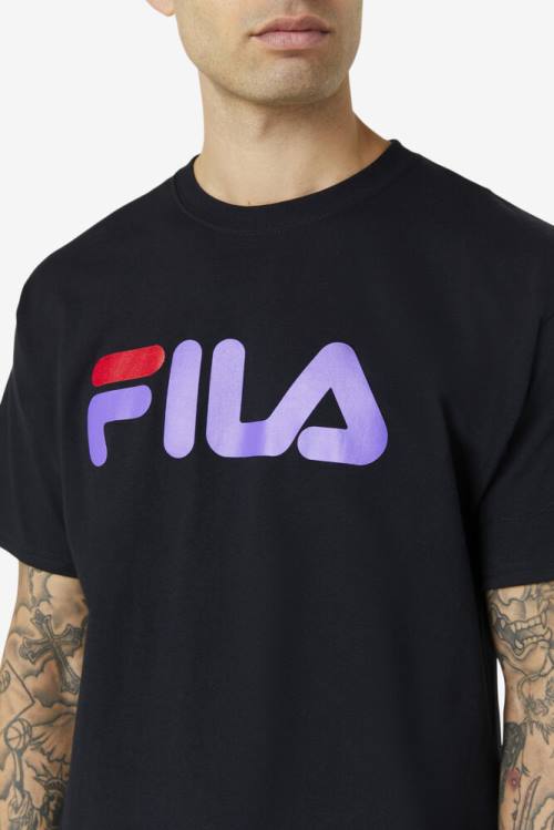 Camiseta Fila Logo Tee Hombre Negras Moradas Rojas | Fila581XD