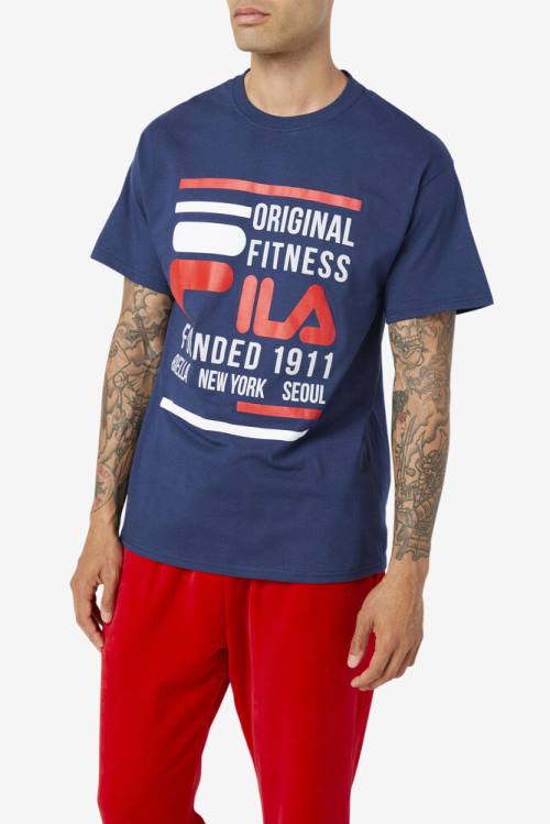 Camiseta Fila Original Fitness Tee Hombre Azul Marino Rojas Blancas | Fila130JH