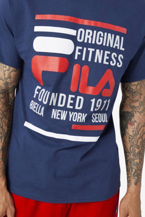 Camiseta Fila Original Fitness Tee Hombre Azul Marino Rojas Blancas | Fila130JH