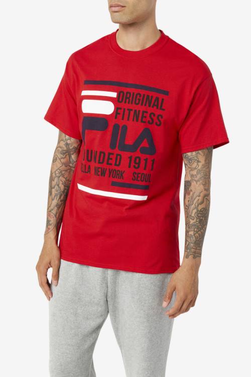 Camiseta Fila Original Fitness Tee Hombre Rojas Azul Marino Blancas | Fila427ZW