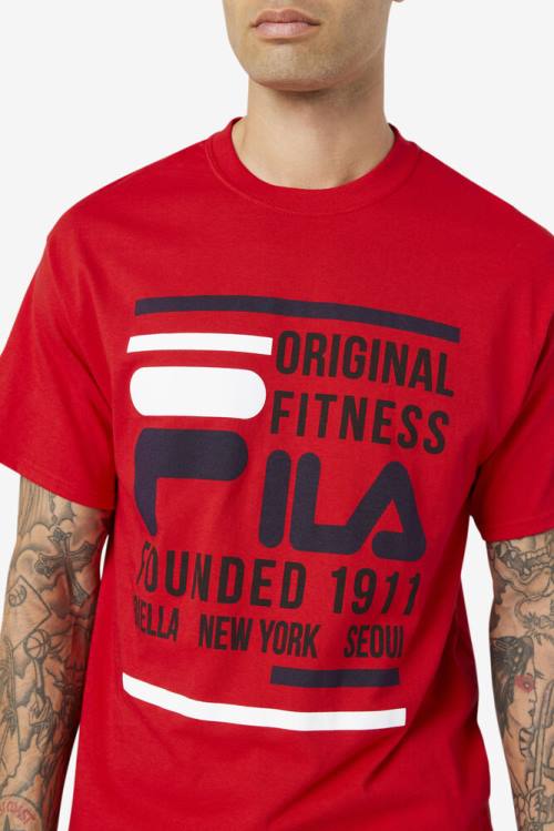 Camiseta Fila Original Fitness Tee Hombre Rojas Azul Marino Blancas | Fila427ZW