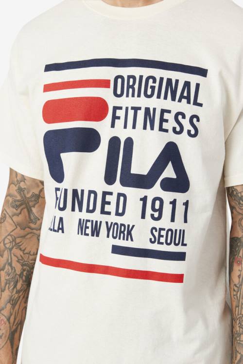 Camiseta Fila Original Fitness Tee Hombre Azul Marino Rojas | Fila705HE