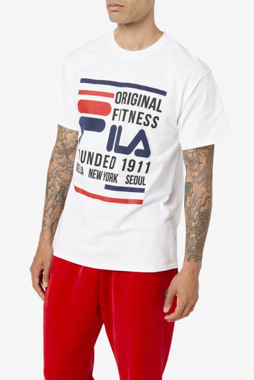 Camiseta Fila Original Fitness Tee Hombre Blancas Azul Marino Rojas | Fila721KN