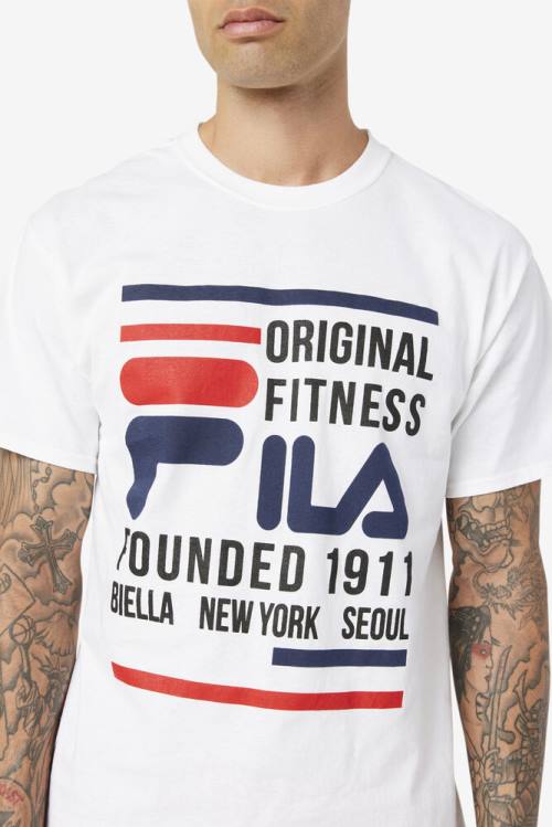 Camiseta Fila Original Fitness Tee Hombre Blancas Azul Marino Rojas | Fila721KN