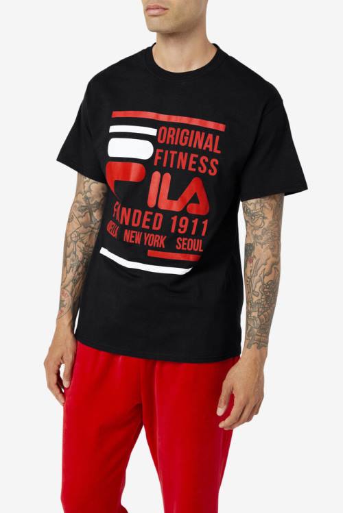 Camiseta Fila Original Fitness Tee Hombre Negras Rojas Blancas | Fila810CX