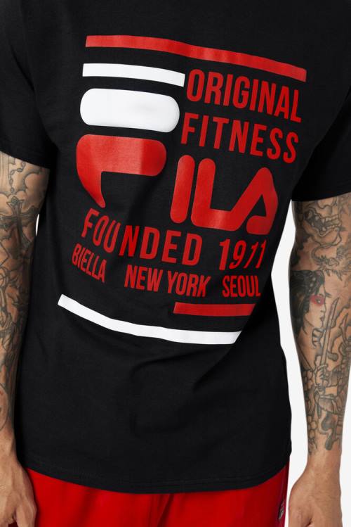 Camiseta Fila Original Fitness Tee Hombre Negras Rojas Blancas | Fila810CX