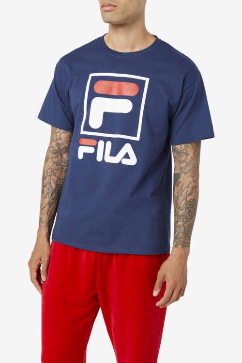 Camiseta Fila Stacked Tee Hombre Azul Marino Blancas Rojas | Fila783DC