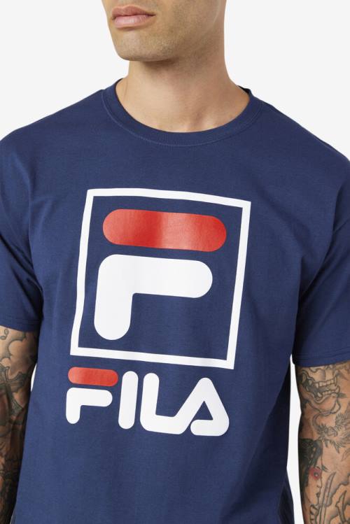 Camiseta Fila Stacked Tee Hombre Azul Marino Blancas Rojas | Fila783DC