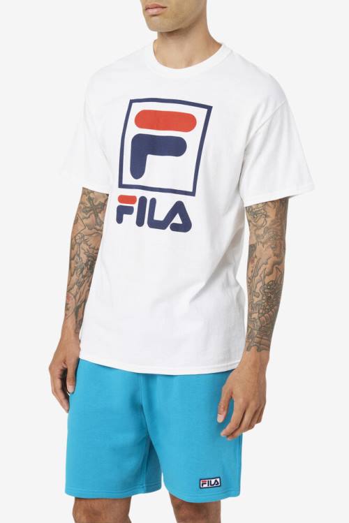 Camiseta Fila Stacked Tee Hombre Blancas Azul Marino Rojas | Fila890EQ