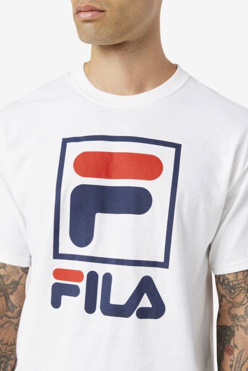 Camiseta Fila Stacked Tee Hombre Blancas Azul Marino Rojas | Fila890EQ