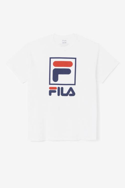 Camiseta Fila Stacked Tee Hombre Blancas Azul Marino Rojas | Fila890EQ