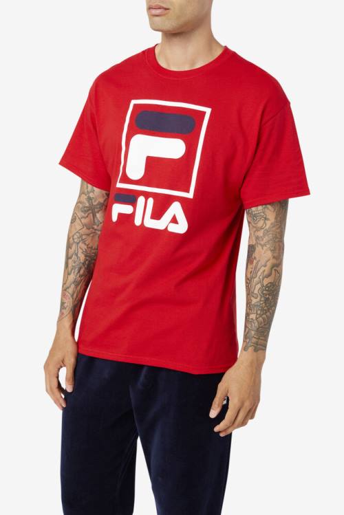 Camiseta Fila Stacked Tee Hombre Rojas Blancas Azul Marino | Fila801QA