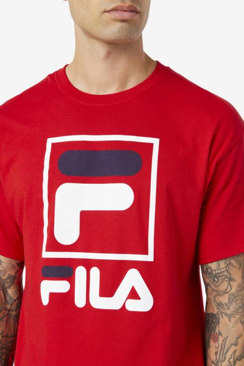 Camiseta Fila Stacked Tee Hombre Rojas Blancas Azul Marino | Fila801QA