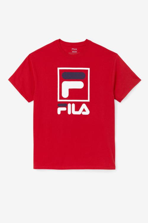 Camiseta Fila Stacked Tee Hombre Rojas Blancas Azul Marino | Fila801QA