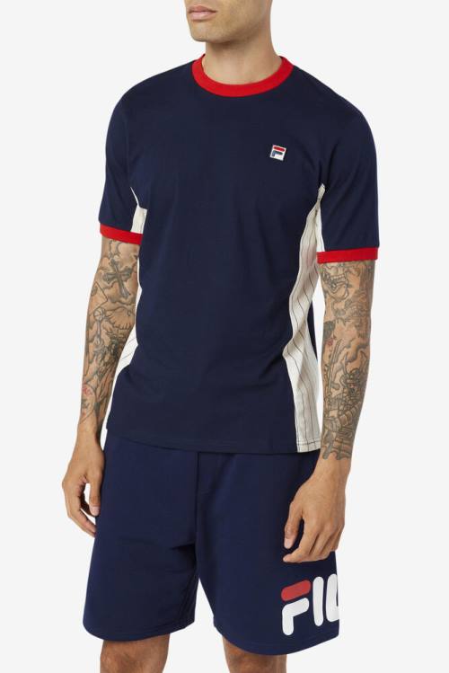 Camiseta Fila Warner Tee Hombre Azul Marino Blancas Rojas | Fila391BH