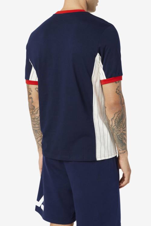 Camiseta Fila Warner Tee Hombre Azul Marino Blancas Rojas | Fila391BH