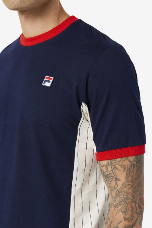 Camiseta Fila Warner Tee Hombre Azul Marino Blancas Rojas | Fila391BH